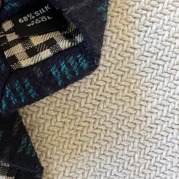 Marwood Made In England Wool And Silk Men’s Tie Navy Blue And Turquoise - Picture 5 of 5
